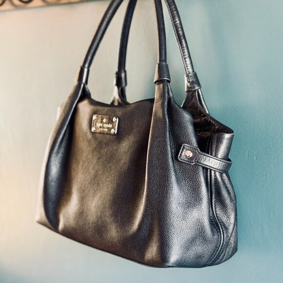 KATE SPADE Black Leather Shoulder Bag - Classic Hobo Satchel 2000s-2010s - Picture 2 of 14